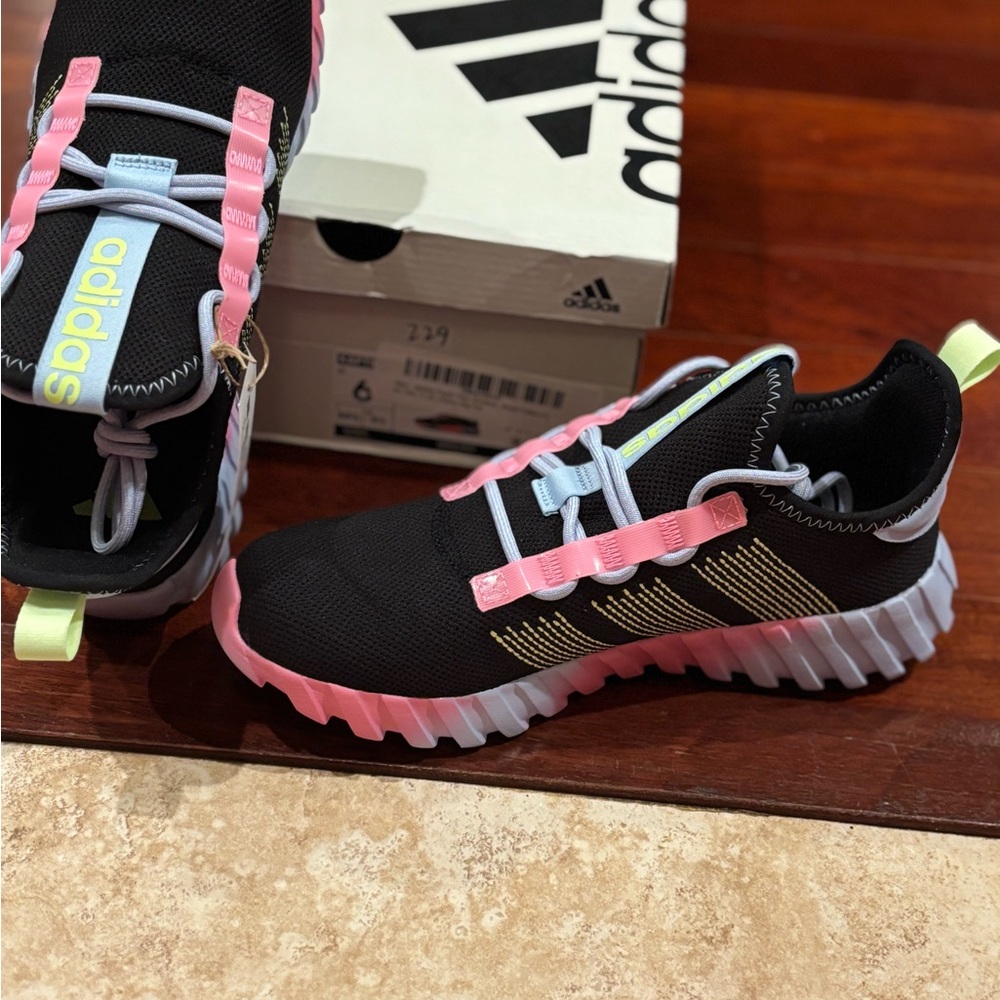 Adidas Black Sneakers with Pink and Yellow Highlights